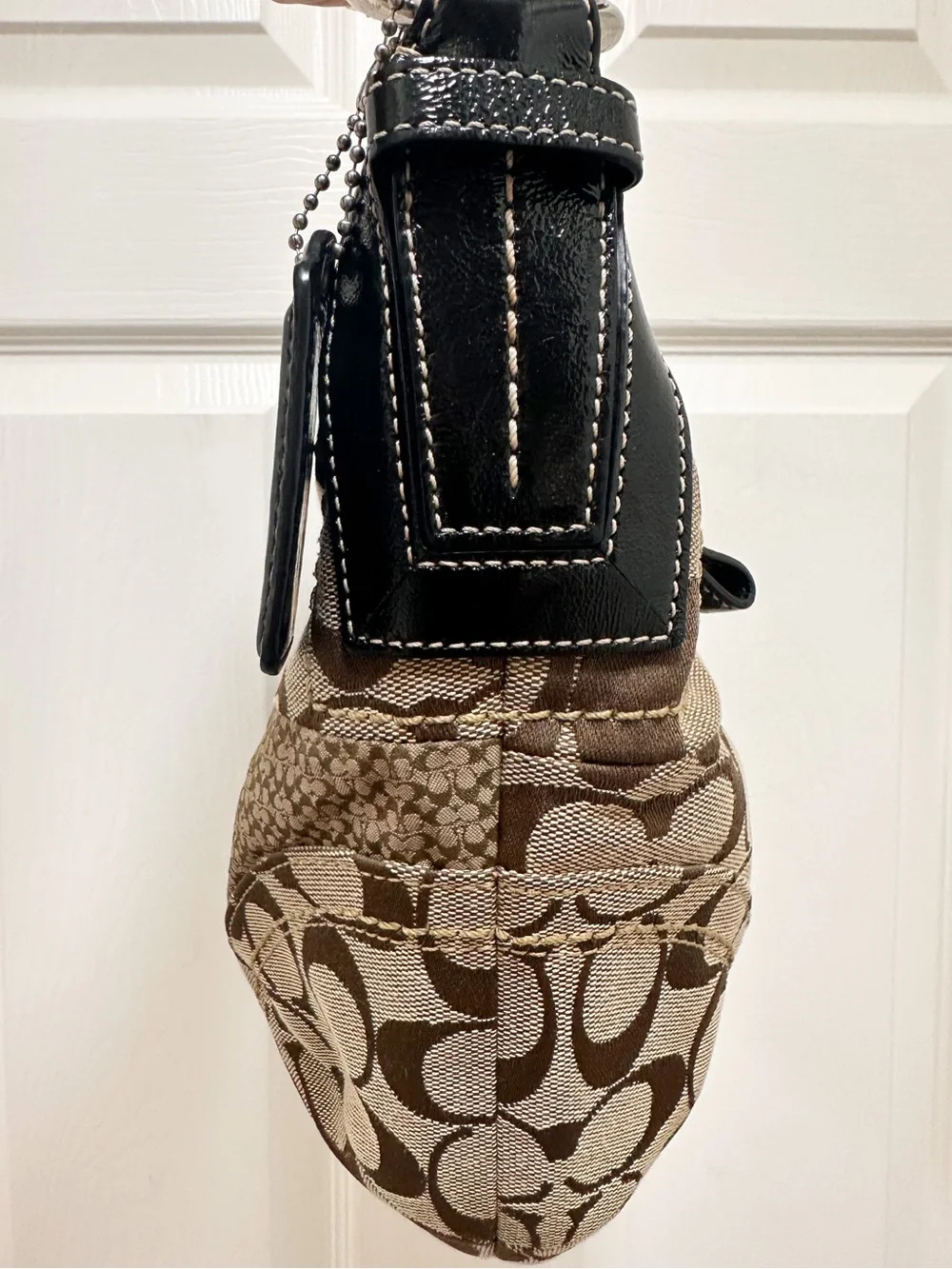 Coach Soho Crescent Hobo Bag Patchwork Black Patent Leather Y2K
